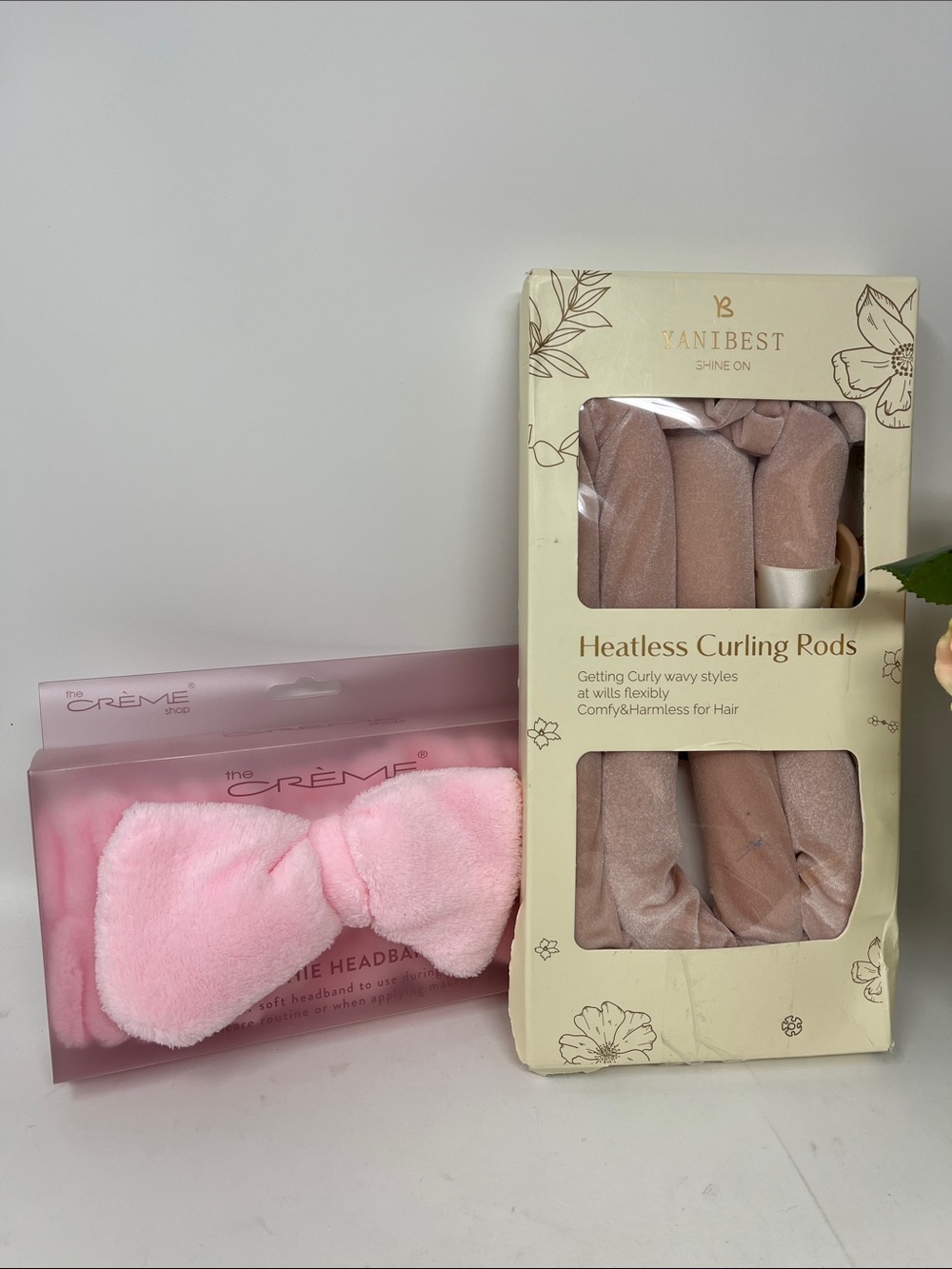 The Creme Shop plushie headband and heatless curling rods all new